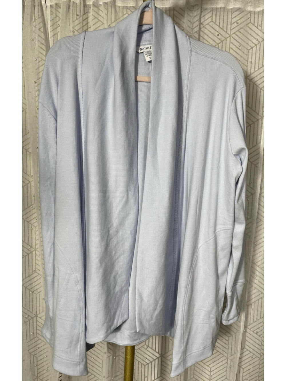 Athleta Open Front Cardigan Small Light Blue Knit Long Sleeve Sweater Wrap Yoga